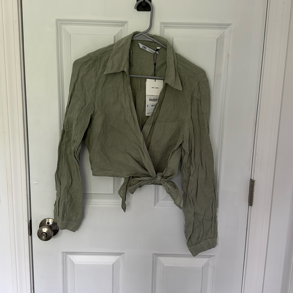 ZARA NWT linen wrap top